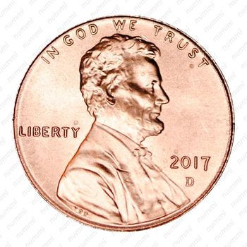 1 цент 2017, D, Линкольн - щит (Lincoln Shield Cent) [США] - Аверс