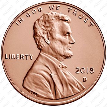 1 цент 2018, D, Линкольн - щит (Lincoln Shield Cent) [США] - Аверс