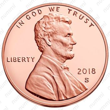 1 цент 2018, S, Линкольн - щит (Lincoln Shield Cent) [США] - Аверс