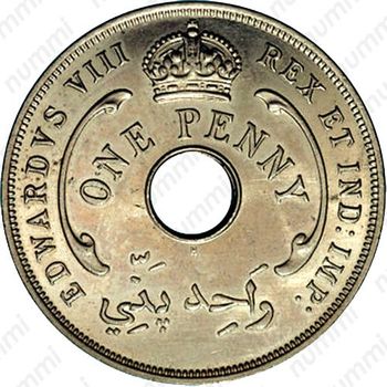 1 пенни 1945, H, знак монетного двора: "H" - Хитон, Бирмингем [Британская Западная Африка] - Аверс