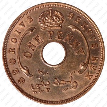 1 пенни 1952, H, знак монетного двора: "H" - Хитон, Бирмингем [Британская Западная Африка] - Аверс