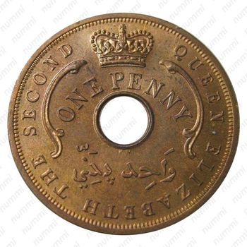 1 пенни 1957, KN, знак монетного двора: "KN" - Кингз Нортон Металл, Бирмингем [Британская Западная Африка] - Аверс