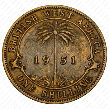 1 шиллинг 1951, H, знак монетного двора: "H" - Хитон, Бирмингем [Британская Западная Африка] - Реверс