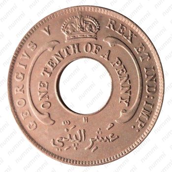 1/10 пенни 1913, H, знак монетного двора: "H" - Хитон, Бирмингем [Британская Западная Африка] - Аверс
