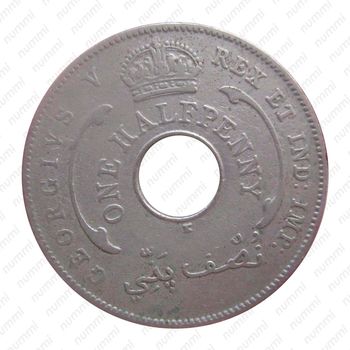 1/2 пенни 1914, K, знак монетного двора: "K" - Кингз Нортон Металл, Бирмингем [Британская Западная Африка] - Аверс