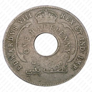 1/2 пенни 1936, H, знак монетного двора: "H" - Хитон, Бирмингем [Британская Западная Африка] - Аверс