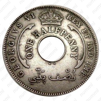 1/2 пенни 1947, KN, знак монетного двора: "KN" - Кингз Нортон Металл, Бирмингем [Британская Западная Африка] - Аверс