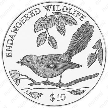 10 долларов 1995, Вымирающие виды - Веерохвостки [Австралия] Proof - Реверс