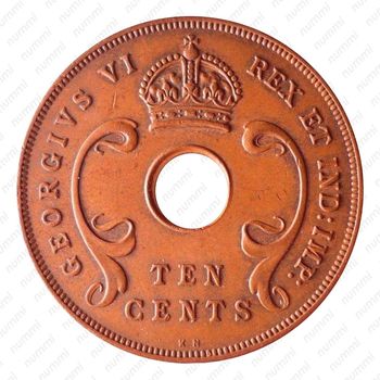 10 центов 1937, KN, знак монетного двора: "KN" - Кингз Нортон Металл, Бирмингем [Восточная Африка] - Аверс