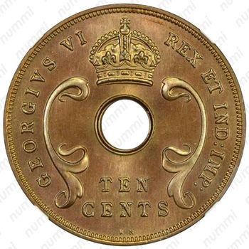 10 центов 1939, KN, знак монетного двора: "KN" - Кингз Нортон Металл, Бирмингем [Восточная Африка] - Аверс