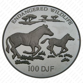 100 франков 1994, зебры [Джибути] Proof - Реверс