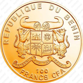 100 франков 2010, Конопля посевная (Cannabis sativa) (золото) [Бенин] - Аверс