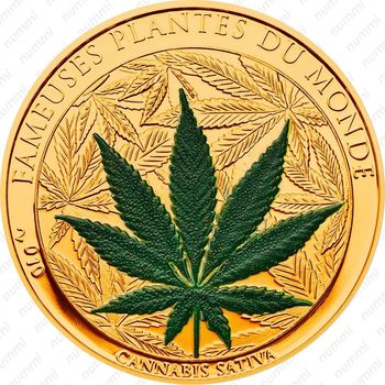 100 франков 2010, Конопля посевная (Cannabis sativa) (золото) [Бенин] - Реверс