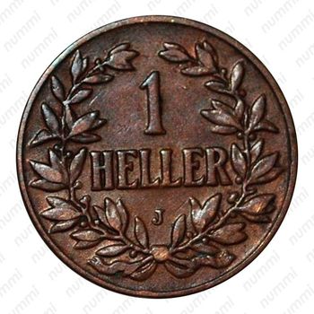 1 геллер 1905, J, знак монетного двора "J" — Гамбург [Восточная Африка] - Реверс