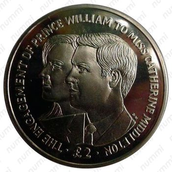 2 фунта 2010, Помолвка Принца Уильяма и Кэтрин Миддлтон [Британская Территория в Индийском Океане] - Реверс