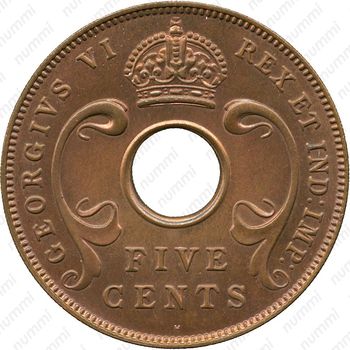 5 центов 1937, H, знак монетного двора: "H" - Хитон, Бирмингем [Восточная Африка] - Аверс