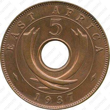 5 центов 1937, H, знак монетного двора: "H" - Хитон, Бирмингем [Восточная Африка] - Реверс
