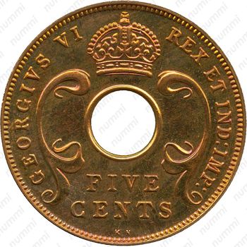 5 центов 1939, KN, знак монетного двора: "KN" - Кингз Нортон Металл, Бирмингем [Восточная Африка] - Аверс