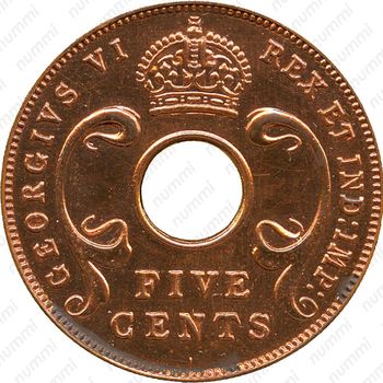 5 центов 1941, I, знак монетного двора: "I" - Бомбей [Восточная Африка] - Аверс