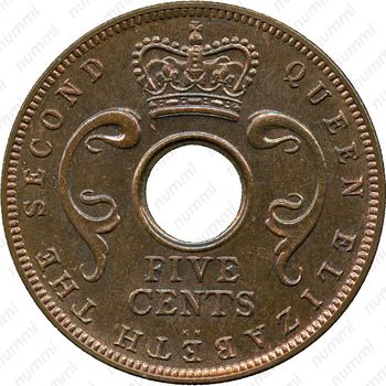 5 центов 1955, KN, знак монетного двора: "KN" - Кингз Нортон Металл, Бирмингем [Восточная Африка] - Аверс