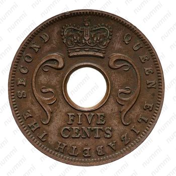 5 центов 1957, H, знак монетного двора: "H" - Хитон, Бирмингем [Восточная Африка] - Аверс