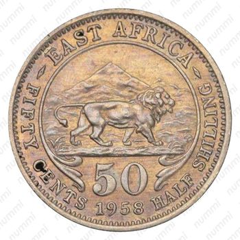 50 центов 1958, H, знак монетного двора: "H" - Хитон, Бирмингем [Восточная Африка] - Реверс