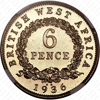 6 пенсов 1936, KN, знак монетного двора: "KN" - Кингз Нортон Металл, Бирмингем [Британская Западная Африка] - Реверс
