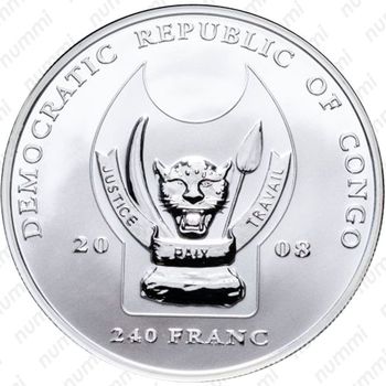 240 франков 2008, лев [Демократическая Республика Конго] Proof - Аверс