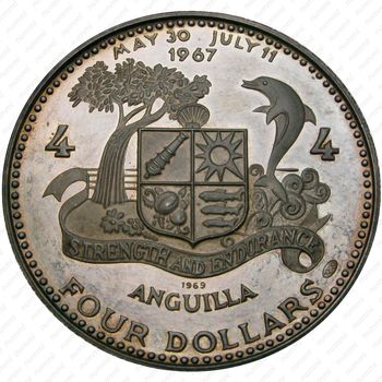 4 доллара 1969, парусник "Атлантическая звезда" [Ангилья] Proof - Аверс