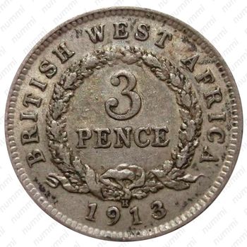 3 пенса 1913, H, знак монетного двора: "H" - Хитон, Бирмингем [Британская Западная Африка] - Реверс