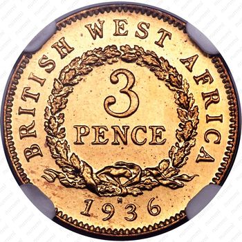 3 пенса 1936, H, знак монетного двора: "H" - Хитон, Бирмингем [Британская Западная Африка] - Реверс