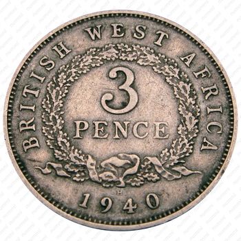 3 пенса 1940, H, знак монетного двора: "H" - Хитон, Бирмингем [Британская Западная Африка] - Реверс
