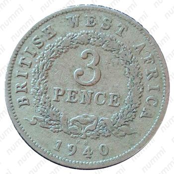 3 пенса 1940, KN, знак монетного двора: "KN" - Кингз Нортон Металл, Бирмингем [Британская Западная Африка] - Реверс