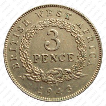 3 пенса 1943, KN, знак монетного двора: "KN" - Кингз Нортон Металл, Бирмингем [Британская Западная Африка] - Реверс