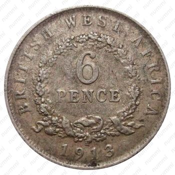 6 пенсов 1913, H, знак монетного двора: "H" - Хитон, Бирмингем [Британская Западная Африка] - Реверс