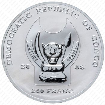 240 франков 2008, носорог [Республика Конго] Proof - Аверс