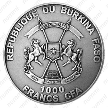 1000 франков 2013, смилодон [Буркина-Фасо] - Аверс