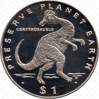 1 доллар 1993, Сохраним планету Земля - Коритозавр [Либерия] - Реверс