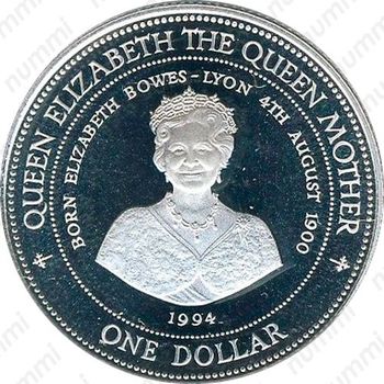1 доллар 1994, Королева-мать [Барбадос] - Реверс