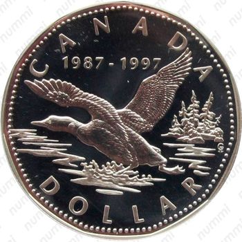 1 доллар 1997, 10 лет чекана луни-доллара, Серебро [Канада] - Реверс
