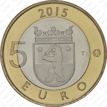5 евро 2015, Исторические регионы Финляндии. Животные - Сатакунта [Финляндия] - Реверс