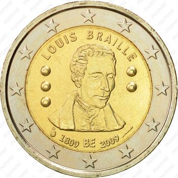 2 евро 2009, 200 лет со дня рождения Луи Брайля [Бельгия] - Аверс