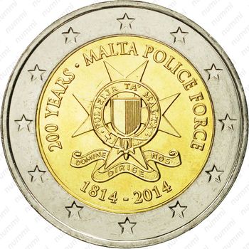 2 евро 2014, 200 лет полиции Мальты [Мальта] - Аверс