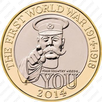 2 фунта 2014, 100 лет Первой Мировой войне [Великобритания] - Реверс