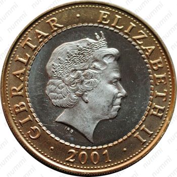 2 фунта 2001, 200 лет Британскому флагу [Гибралтар] - Аверс