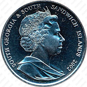 2 фунта 2002, 50 лет правлению Королевы Елизаветы II /портрет/ [Южная Георгия и Южные Сандвичевы Острова] - Аверс