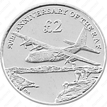 2 фунта 2008, 90 лет Королевским ВВС [Южная Георгия и Южные Сандвичевы Острова] - Реверс