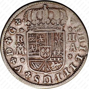 2 реала 1716-1740, Отметка монетного двора "M" - Мадрид [Испания] - Аверс