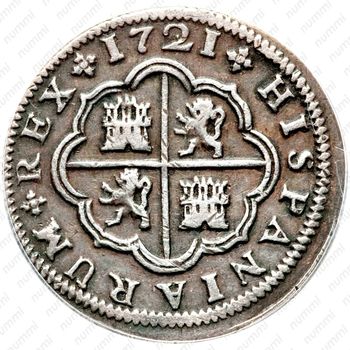 2 реала 1718-1726, Отметка монетного двора "S" - Севилья [Испания] - Реверс