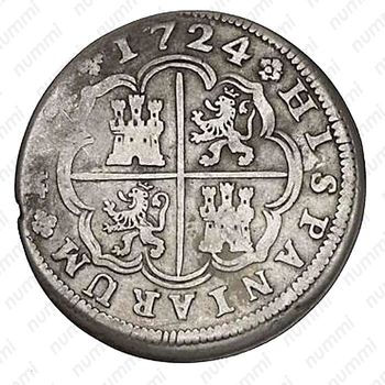 2 реала 1724, Отметка монетного двора "M" [Испания] - Реверс